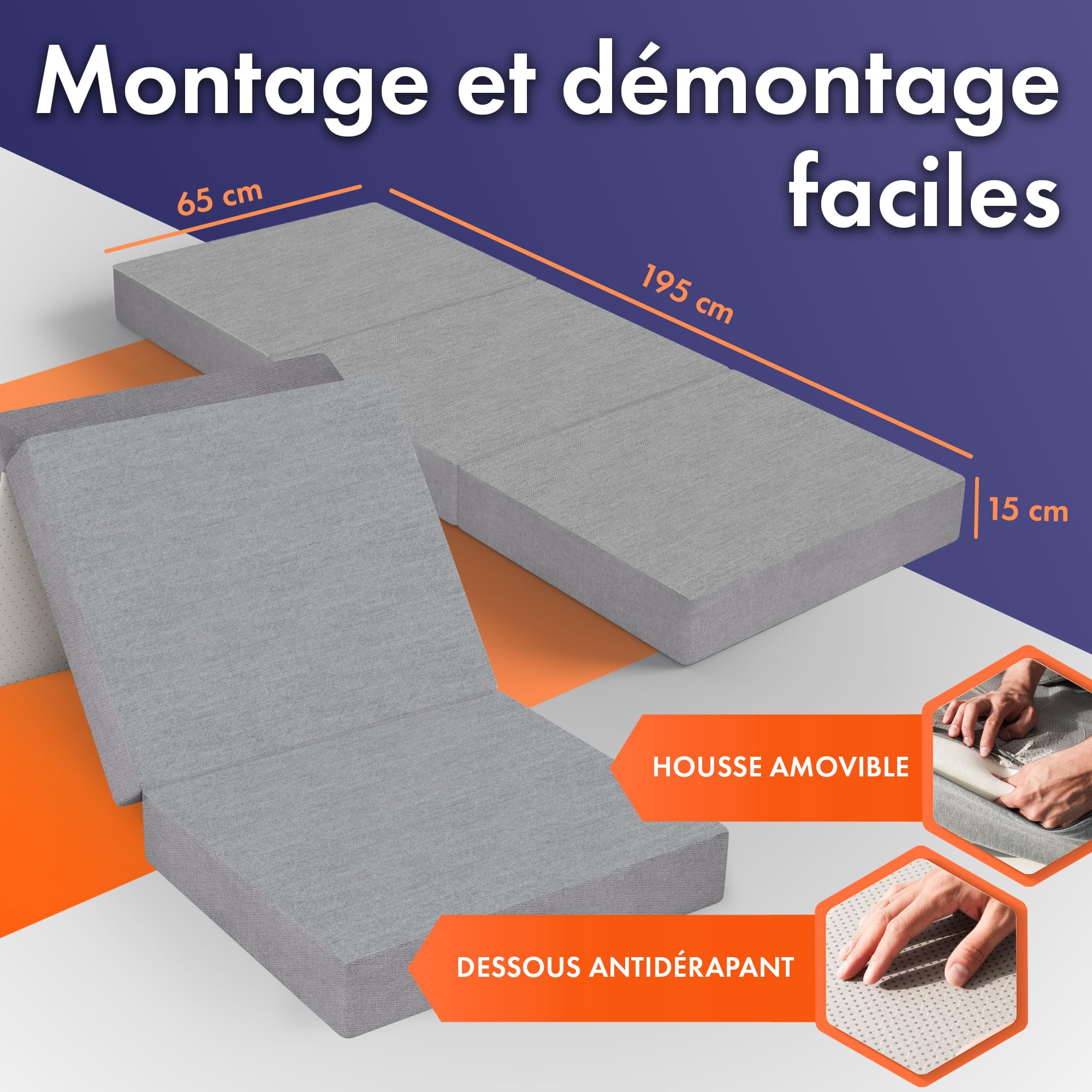 Matelas Pliable 1 Personne Extra Épais et Confortable – Matelas d’Appoint Léger et Compact pour Sol, Invités, Van, Camping – Lit Pliant Facile à Transporter et à Ranger – Couchage Adulte Nomade
