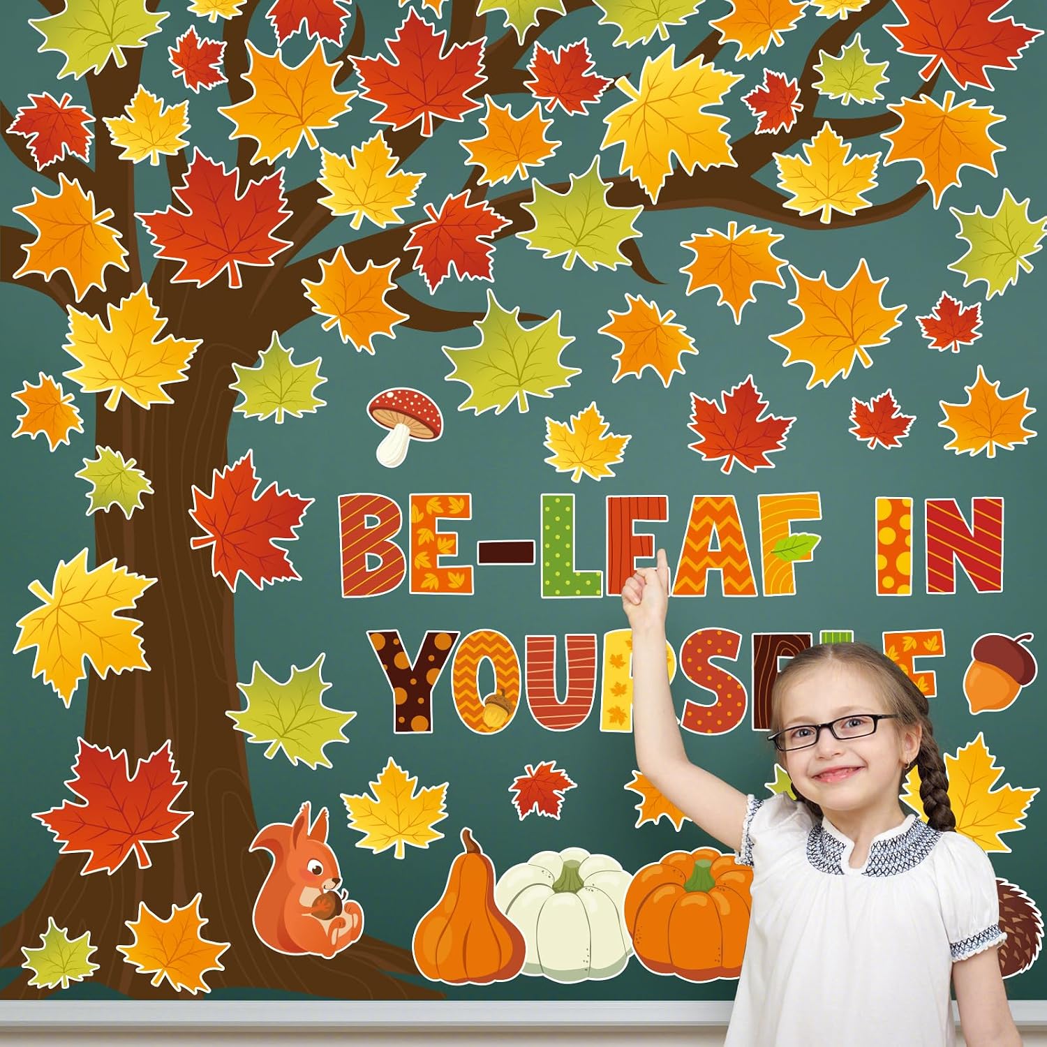 Fall Bulletin Board Decorations Autumn Fall Tree Bulletin Board Sets Pumpkin Maple Leaves Cutouts for Classroom School Chalkboard Home Wall Decor
