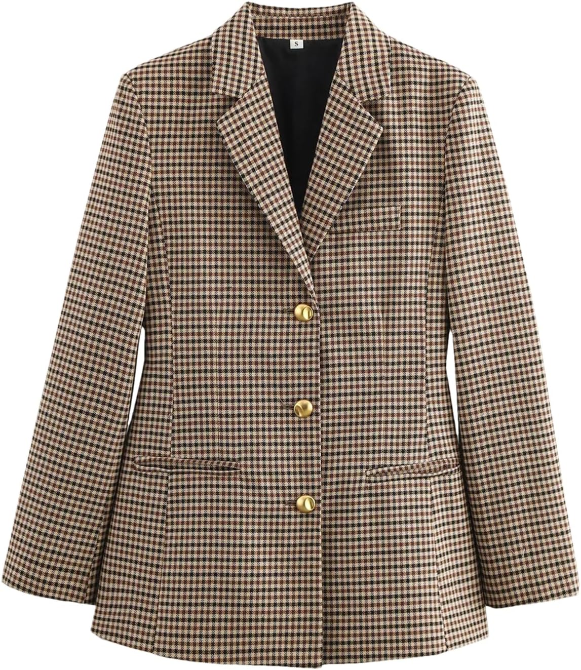 Womens Plaid Long Sleeve Slim Office Blazers Clothes Solid Casual Single Breasted Notched Lapel Blazer Jackets