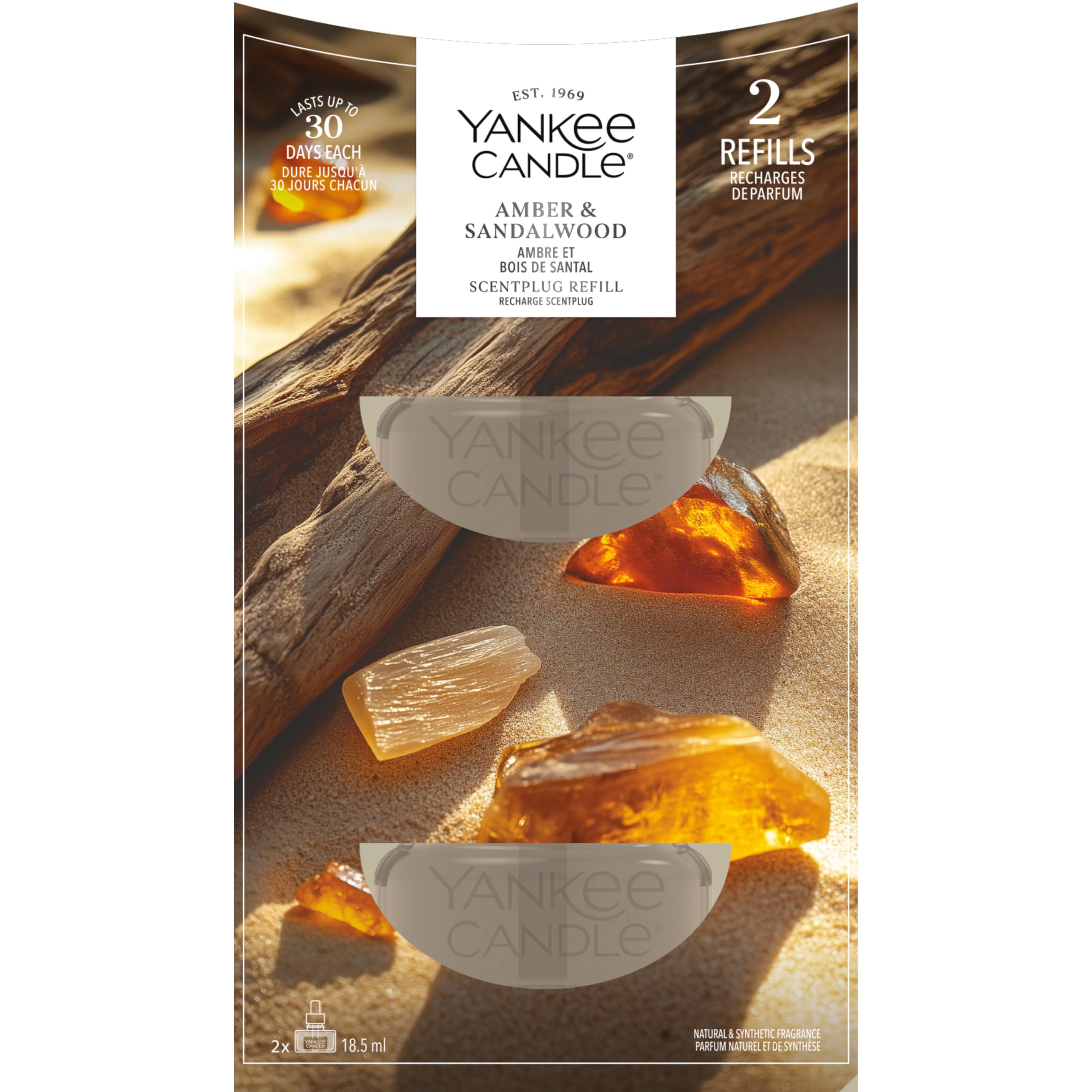 Amber & Sandalwood Diffuser Refill ScentPlug Refills (2-Pack) Yankee Candle, Brown, 7.6cm x 7.9cm | Sweet & Spicy