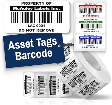 McAuley Labels Custom White Asset Tags for Equipment, Barcode, 2x1 in