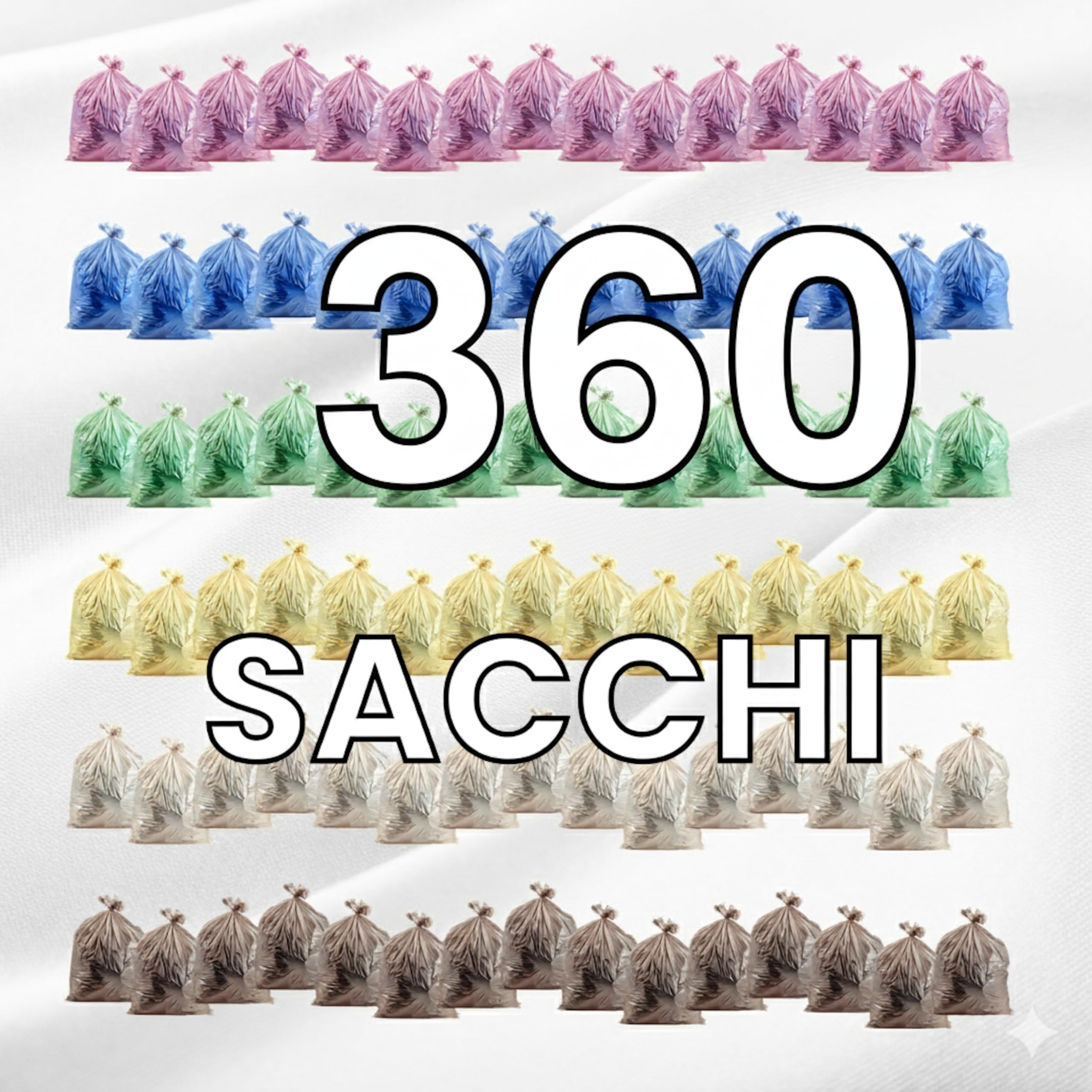 FRIO Multifrutti – 360 Sacchetti Spazzatura 30L Profumati, 24 Rotoli da 15 Sacchi con 6 Aromi e Colori Assortiti, 52x58 cm, Buste Pattumiera Resistenti e Antigoccia