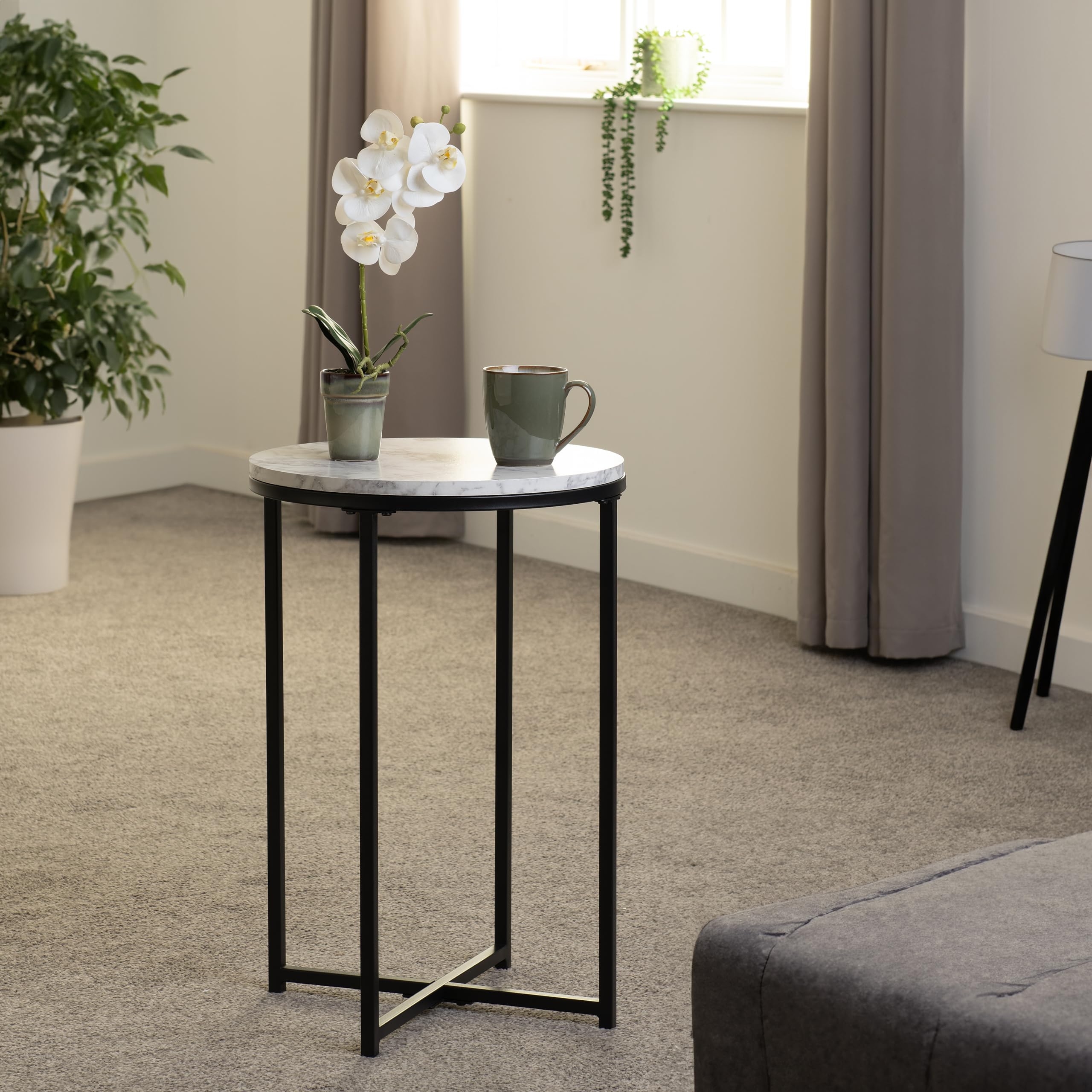 Dallas Side Table - White Marble/Black