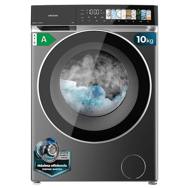Cecotec Pralka 10 kg Obciążenie od przodu Bolero DressCode 10970 Direct Drive Steel. Motor Direct Drive, 1400 obr./min, 11 programów, pełny kolor, drzwi XXL, funkcja pary, światło wewnętrzne, stop