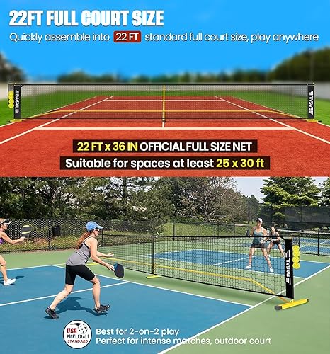 Miniatura 2 de BAGAIL Portable Pickleball Net Set with Wheels, 22 FT Regulation Size & 11 FT Half Court Size 2-in-1 Pickle Ball Net with Ball Collector, Carry Bag,