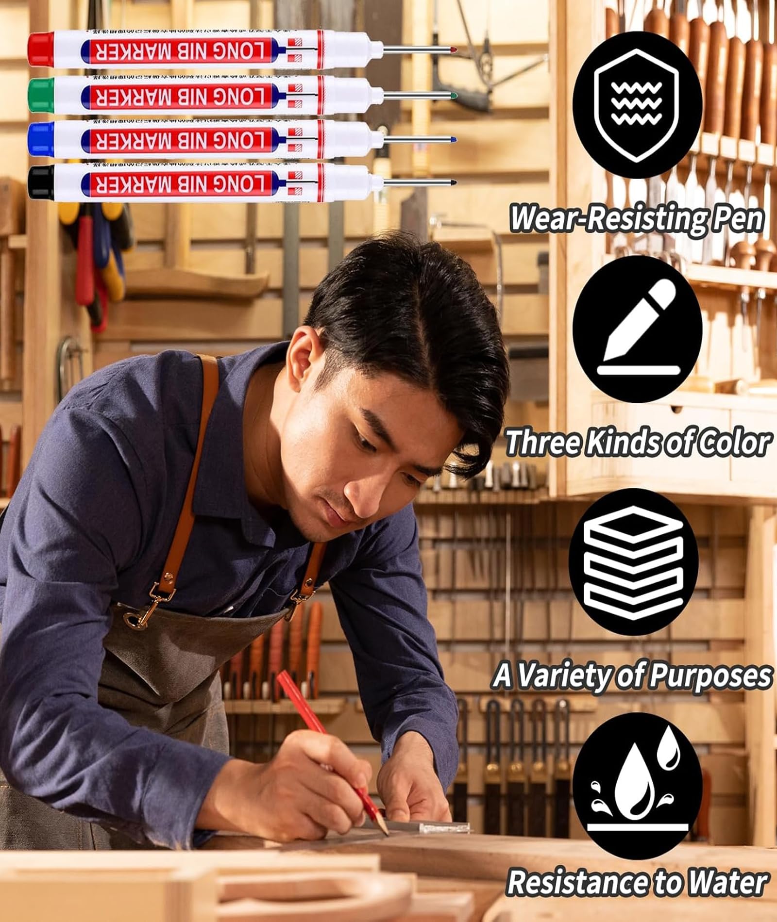 Buildcon Deep Hole Marker Pen, Tracer Marker Pen, Carpenter Pencil, Long Nib Marker for Wood, Metal, Concrete, Professional Construction Tools, Industrial Use, DIY Projects (20) 3