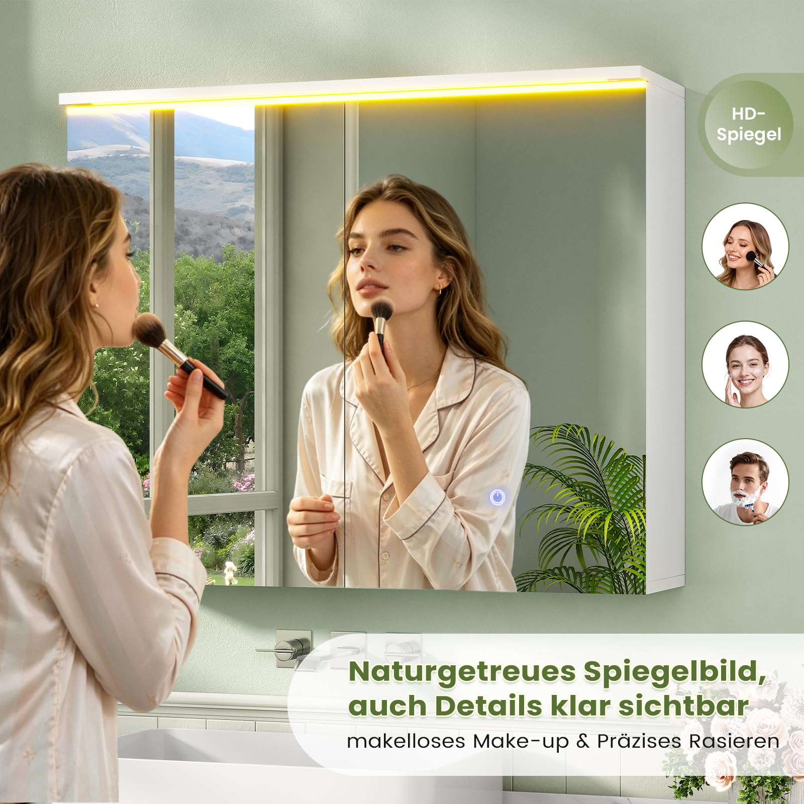 Spiegelschrank Bad mit LED-Beleuchtung und Steckdose 80x19,5x60 cm