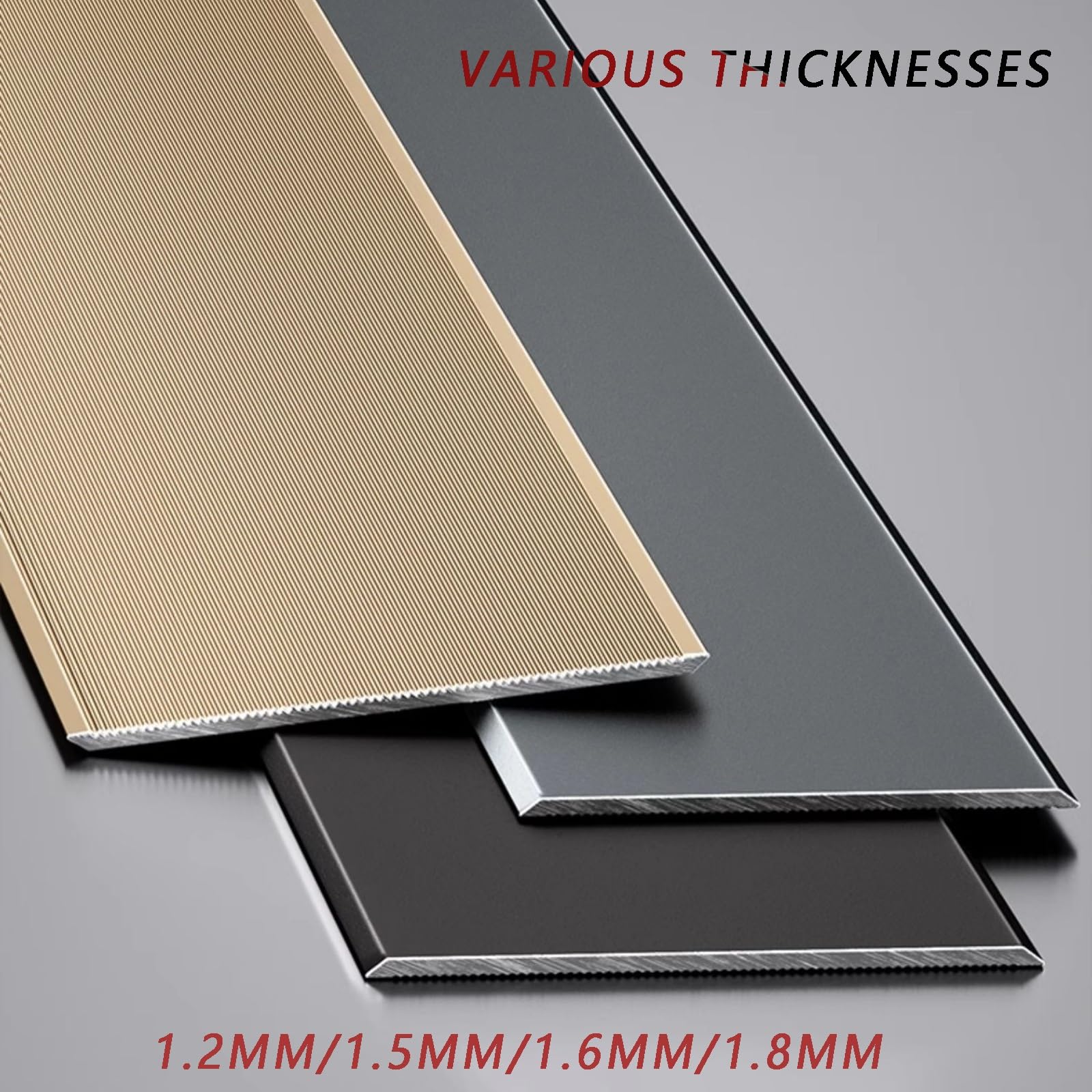 Aluminium-Übergangsstreifen, 90 cm, langlebiges Metallprofil für Laminat, Hartholz- und Fliesenböden, 60 mm breit, nahtloser Kantenschutz für glatte Bodenübergänge, 3 Stück