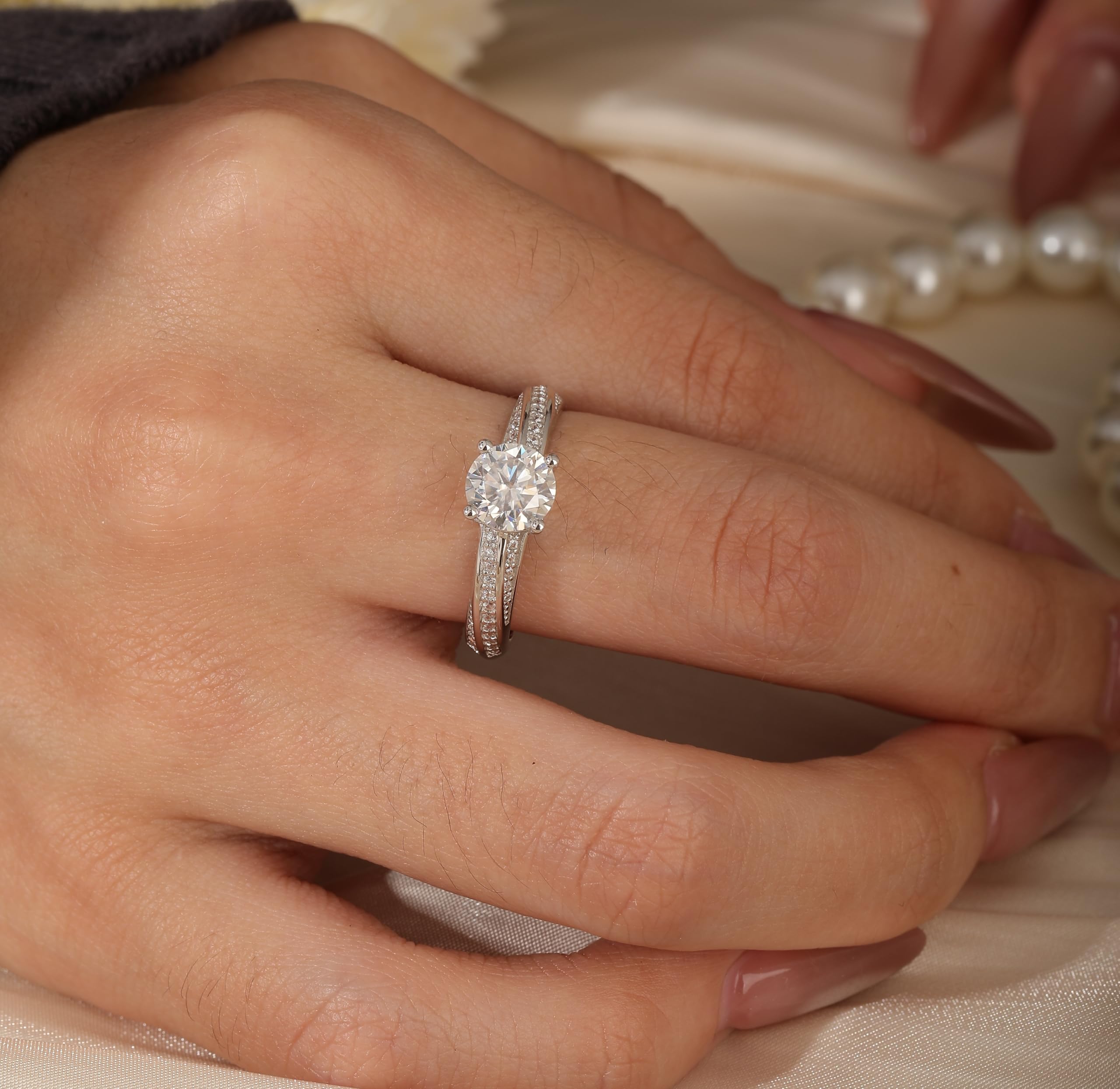 Damen Moissanit Ring Rundschliff Diamant Solitärring Klassisch Knoten Verlobungsring 925 Sterling Silber Ehering mit Stein Ewigkeitsring für Versprechnung Valentinstag Hochzeit