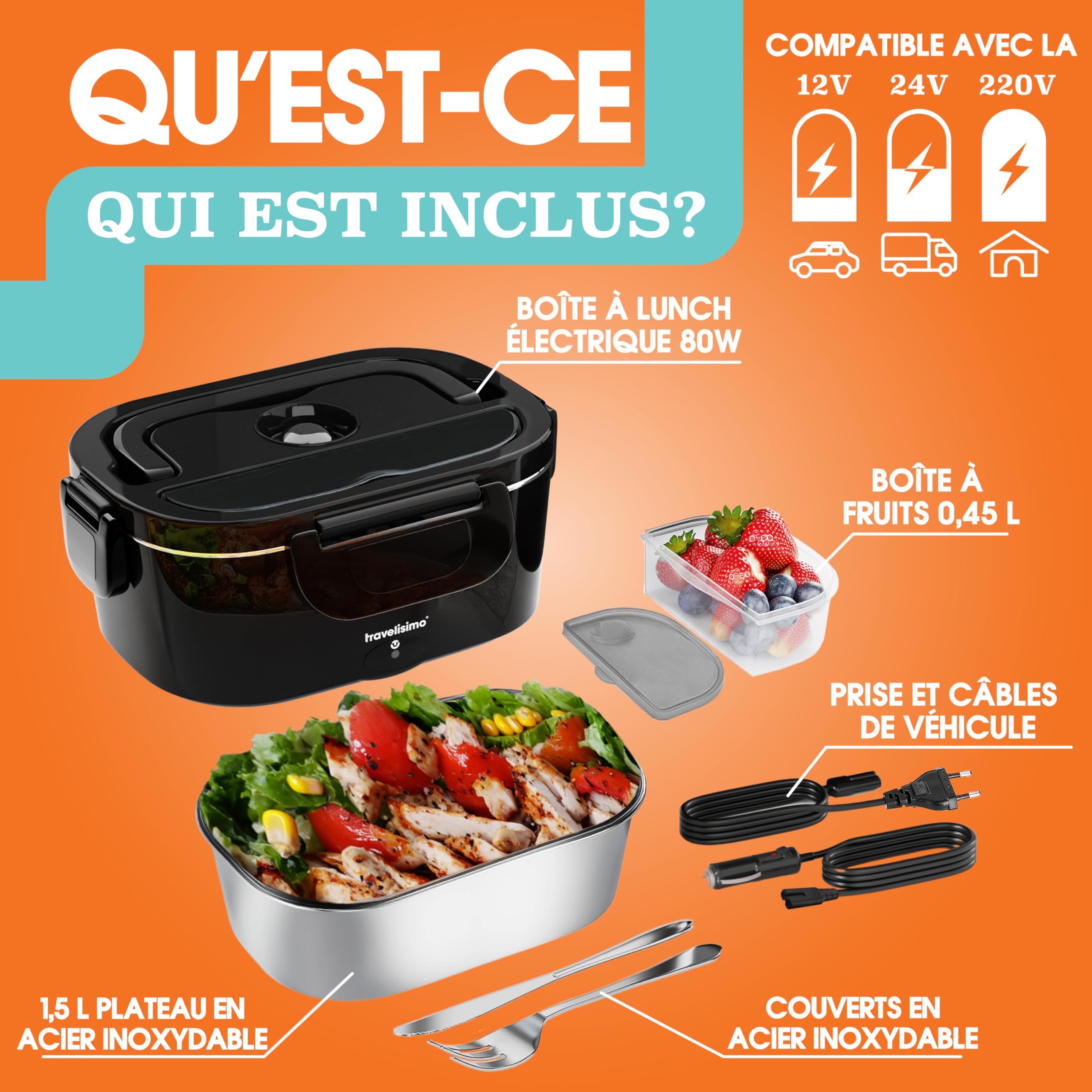 Boîte à Déjeuner Chauffante électrique, Chauffe-aliments Isolé Au Four Portable Personnel, Sac à