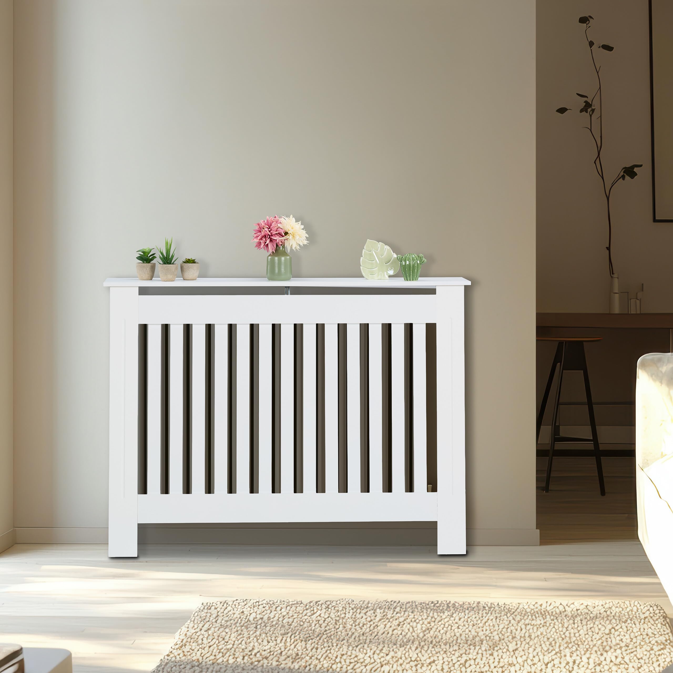 Relaxdays Cubre Radiador, Diseño Rústico, 83 x 112 x 19 cm, para Calefactores Antiguos, Cubreradiador, MDF, Blanco