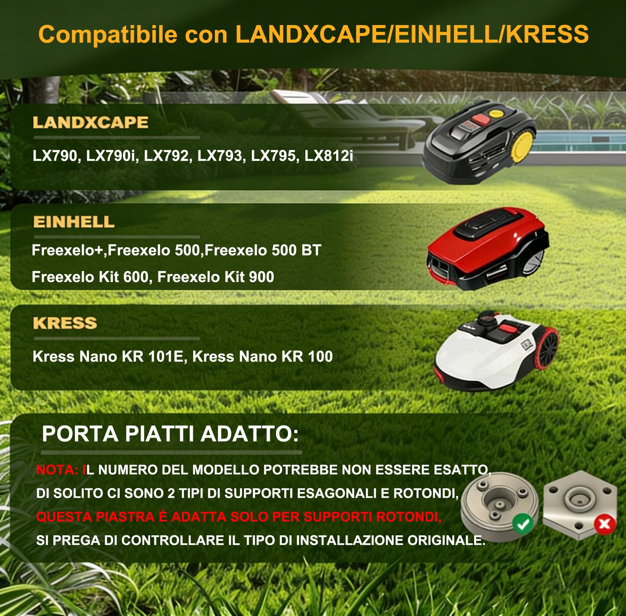 Dischi Lama + 6 Pezzi Lame Compatibili con Worx Landroid S&M (fino all'anno 2020), Landxcape, Kress, Compatibile con Einhell Freelexo