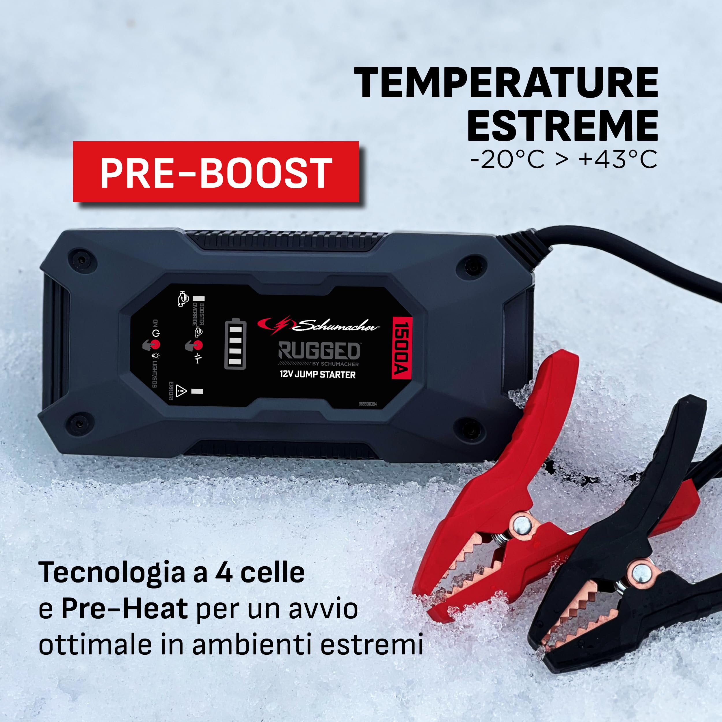 Schumacher Rugged SBX 462 - Booster Batteria Ioni di Litio 1500A 12V - Veicoli fino a 7,0L Benzina / 5,0L Diesel - Torcia Super Potente - Porto USB 2,4A Sortie / 2,0A Entrata - Protezione IP64