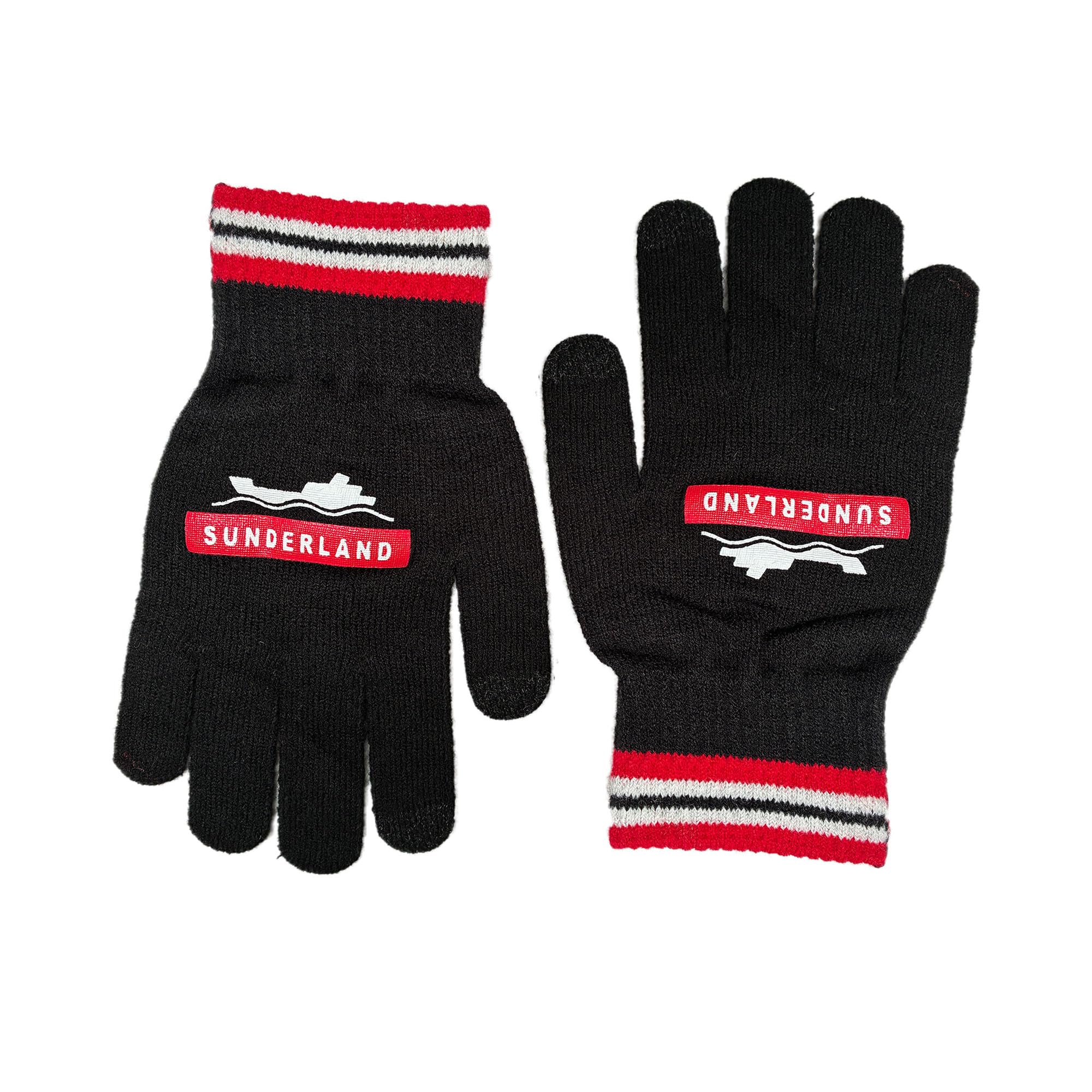 Beyond Happy Sunderland Adult Gloves - Mackems Football Fans Touch Gloves - 100% Acrylic Winter Black Cats Accessory