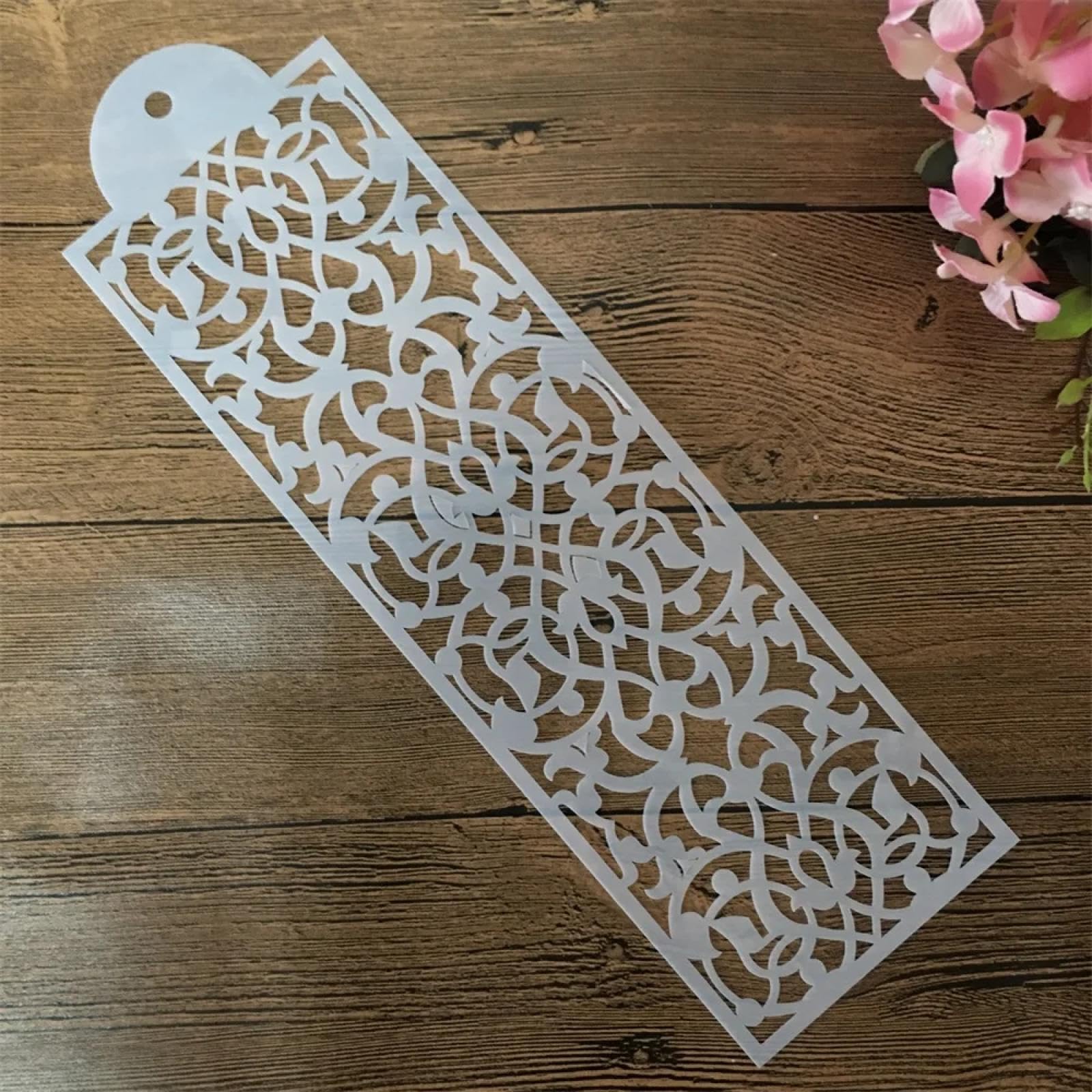 Plantillas para pintar sobre madera, 8 unidades, marco de flores de geometría de 10 x 34 cm, plantillas reutilizables para manualidades en madera, lona para decoración del hogar