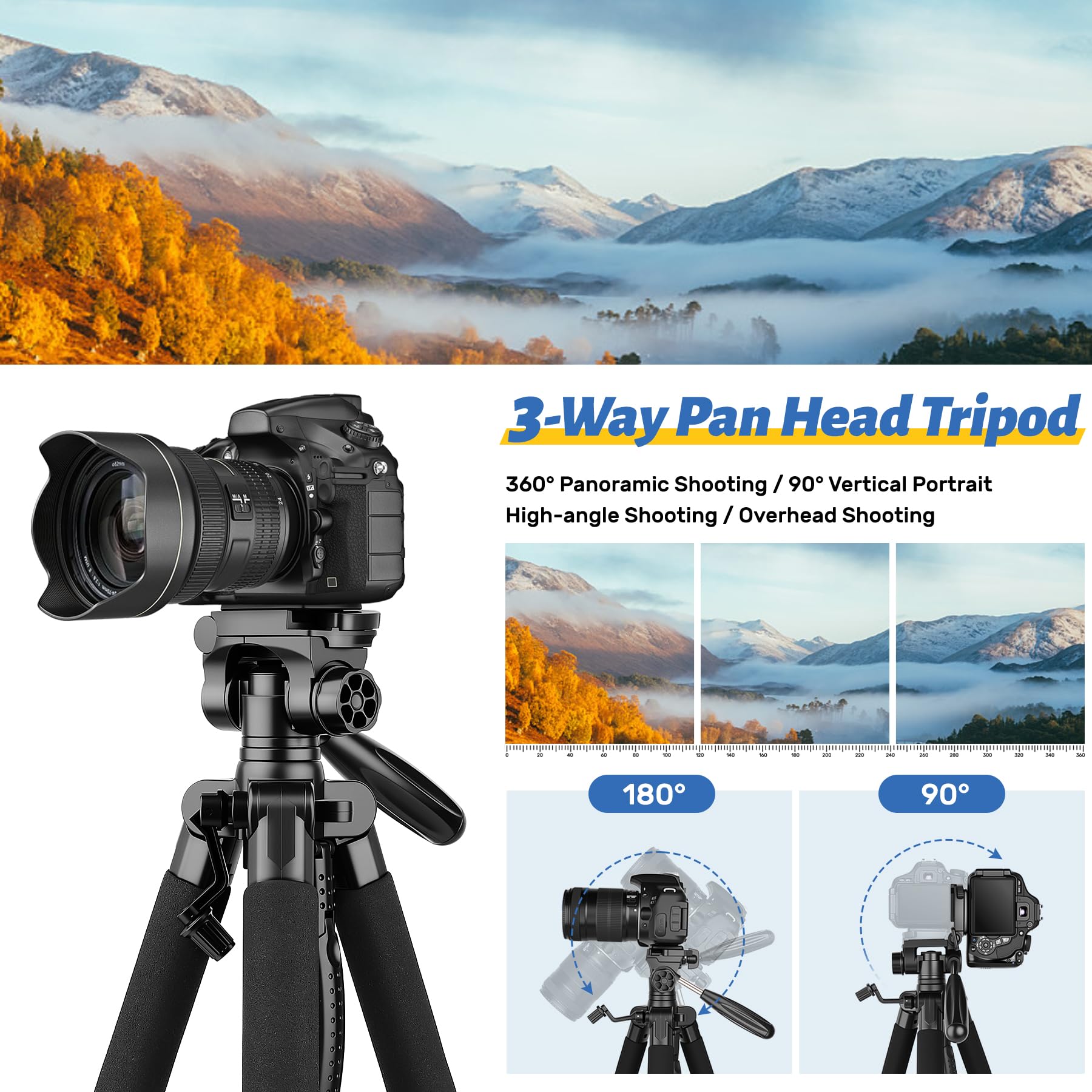 Victiv 188cm statyw fotograficzny, lekki i kompaktowy statyw podróżny do lustrzanek cyfrowych Canon Nikon Sony z odłączaną głowicą 3-kierunkową, pilot zdalnego sterowania – niebieski