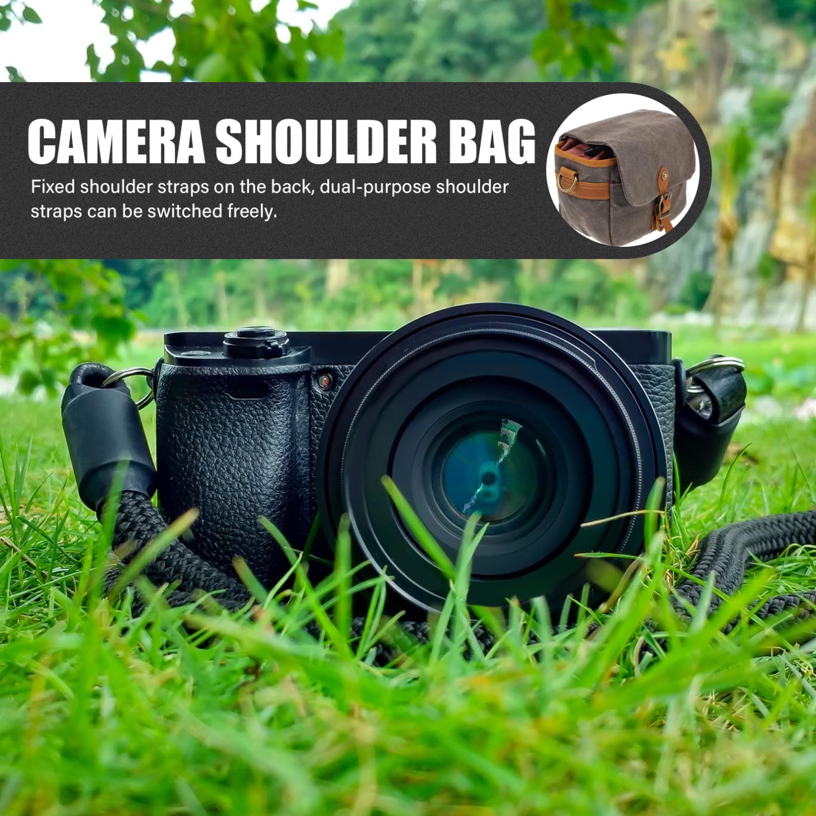 UKCOCO Borsa Porta-fotocamera a Tracolla Resistente All’acqua Ampia Capacità, Antiurto e Cinturino Regolabile, Custodia Portatile per Fotocamere Mirrorless per Viaggi ed Esterni