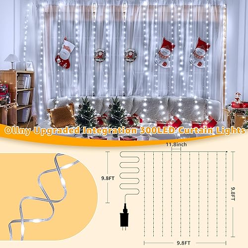 Miniatura 2 de Ollny Tira de luces de cortina de 300 luces LED de 9.8 x 9.8 pies, conectables IP67, impermeables, para exteriores, con control remoto, luces de