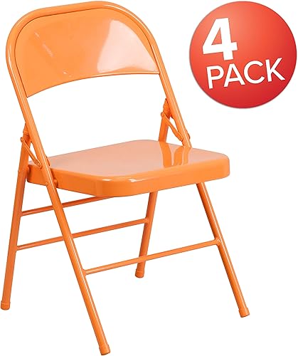 Miniatura 3 de Flash Furniture HERCULES COLORBURST Series - Silla plegable de metal con triple soporte y doble bisagra, color naranja