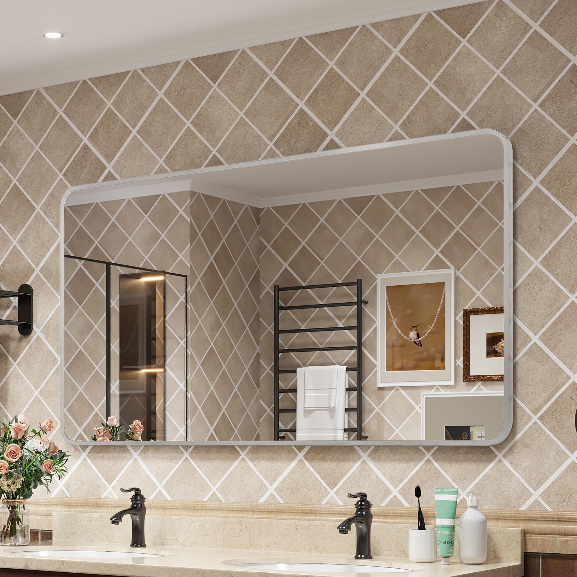 Amazon.com: Suidia Bathroom Mirror, 40" x 30" Wall Mirror, Brushed ...