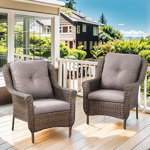 Patio Wicker Chairs Set of 2 PE Rattan Chairs with