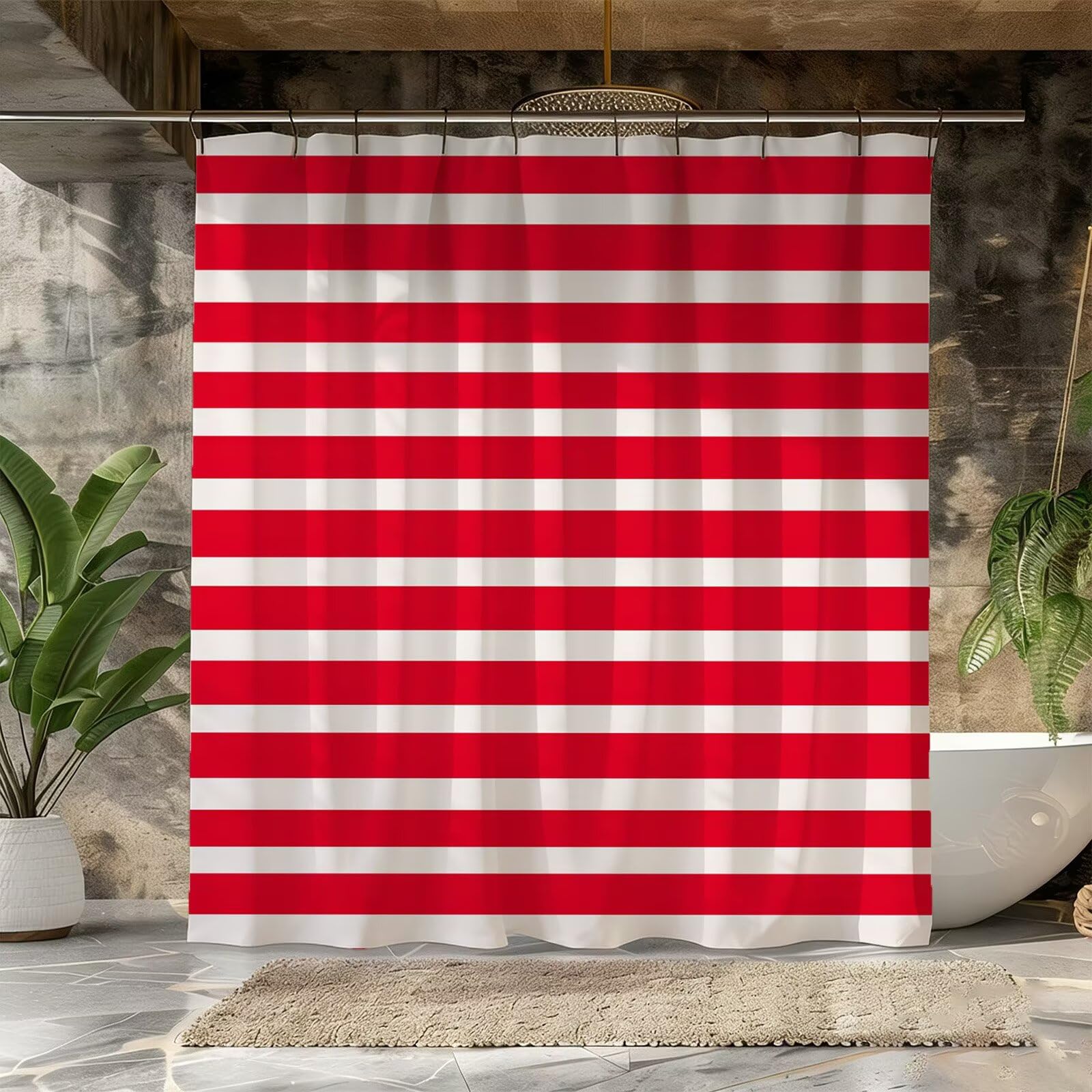 Zasłona prysznicowa 180 x 240, zasłony w paski czerwona zasłona prysznicowa zmywalna wodoodporna tkanina poliestrowa, szybkoschnąca z 12 haczykami zasłona do domowej łazienki wanna, hotel, model26