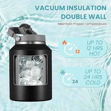 2l Stainless Steel Water Bottle with Handle, 2 Litre Insulated Water Bottle with Leak-Proof Lid, Large Metal Water Bottle and Flask for Hot & Cold Drinks, Ideal for Travel & Sports