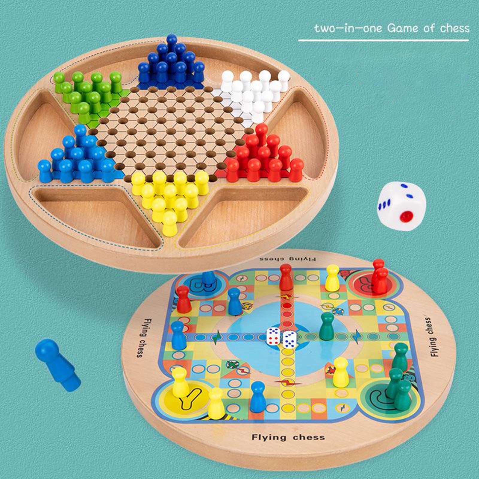 Milageto Damas Chinas Juego de Mesa Educativo Tablero Fichas Dados Materiales Seguros Y Sin Bordes Desarrolla Pensamiento Y Observación Adecuado, Style1
