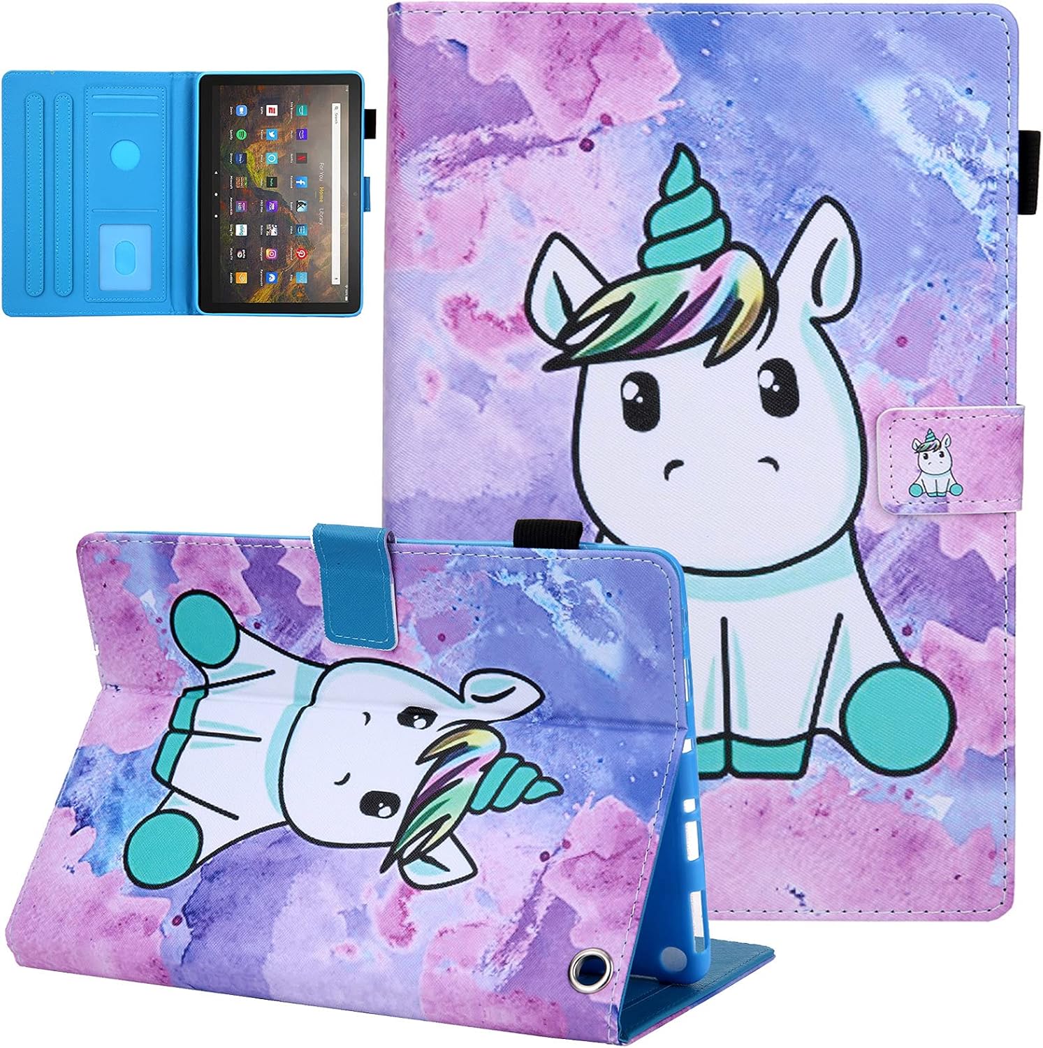 Dteck Case for All-New Fire HD 10 & HD 10 Plus Tablet (2021 Release, 11th Generation) - Slim Multi-Angle Folio Stand Premium PU Leather Protective Smart Cover with Auto Wake Sleep, Cute Unicorn