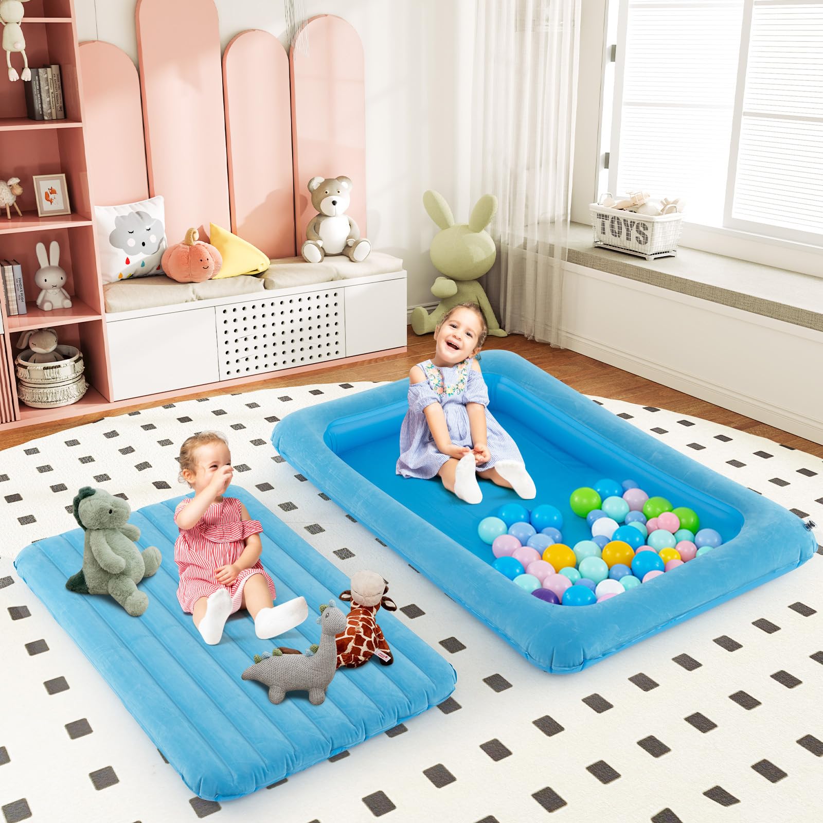 GIANTEX Kinderbett aufblasbar, Kinder Reisebett 2 in 1 mit Matratze, Luftmatratze mit Elektropumpe, 150 kg Belastbar