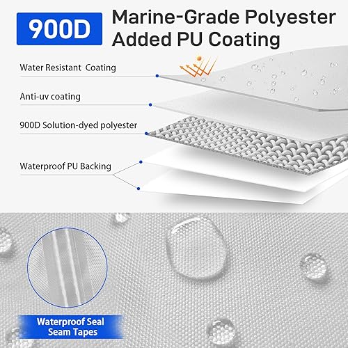 Miniatura 2 de Funda para lanchas de 14 a 16 pies, impermeable 900D para 14 lanchas con cubierta de motor fuera de borda, correa de ventilación y resistente al