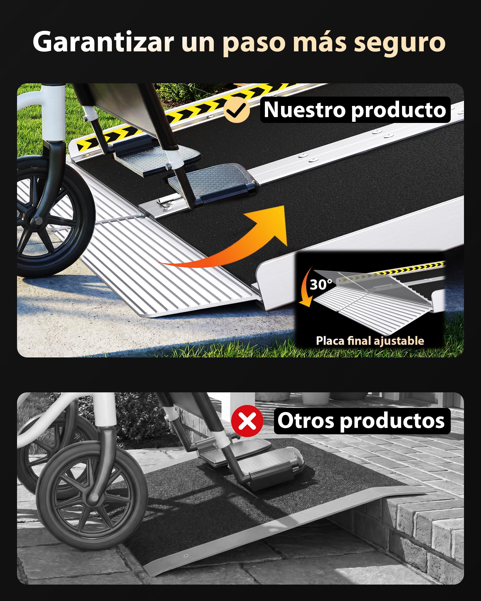 FACHNUO Rampa de 91 cm para silla de ruedas para escalones en el hogar, capacidad de carga de 363 kg, rampa de umbral plegable portátil para puertas con base autoajustable, rampa de aluminio