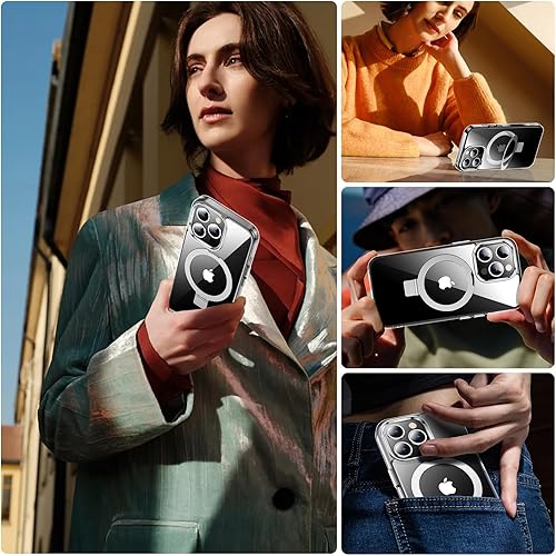Miniatura 7 de Temdan Funda con soporte magnético para iPhone 15 Pro Max, soporte magnético invisible, compatible con MagSafe, protector de cámara y protector de