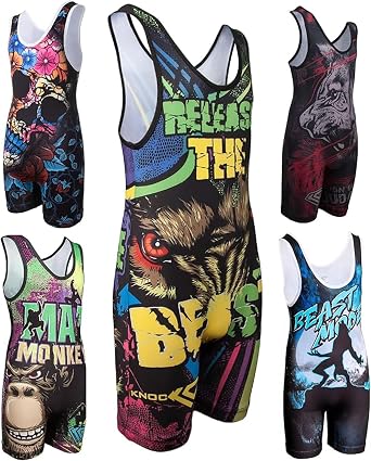 KO Sports Gear Unisex Wrestling Singlets for Kids & Youth, Animals & Fantasy Singlets for Boys & Girls, Youth Sizes XXS-L