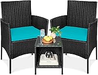 Vista 11 de Best Choice Products Juego de 3 piezas de mimbre para conversación al aire libre, muebles de patio que ahorran espacio para jardín con mesa