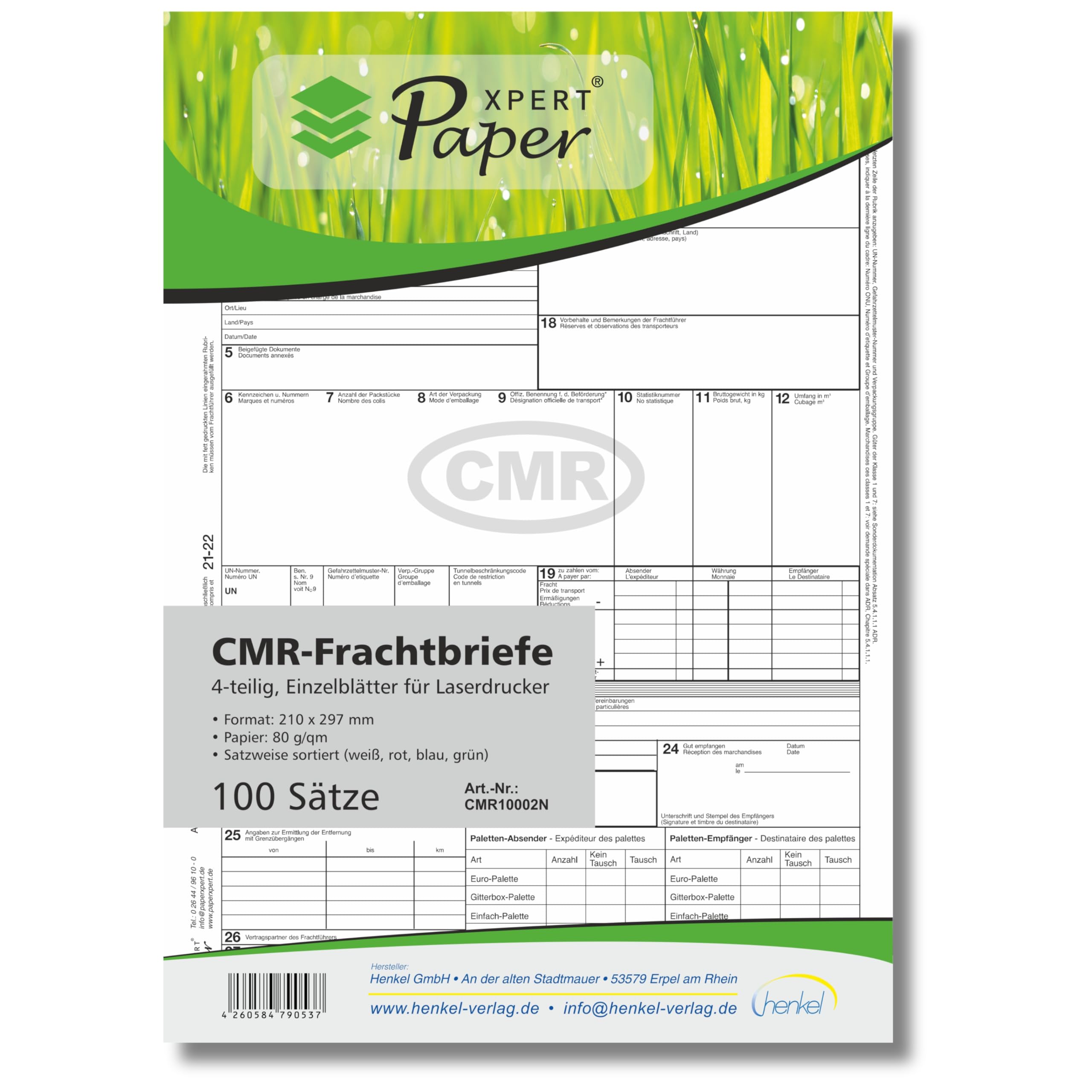 PaperXpert CMR Bill of Lading x 100 | 4 Pieces | DIN A4 Single Sheets in Change | For Laser & Inkjet Printers | International Freight | According to the Latest ADR Standard - Made in Germany