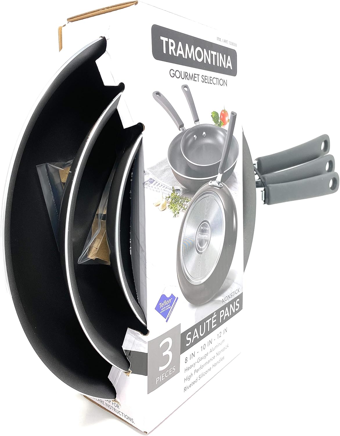 Tramontina Gourmet Selection 3 Piece Set Nonstick Saute Pans (8", 10" & 12") Heavy-Gauge Aluminium High Performance Nonstick Riveted Silicone Handles (Metallic Black) - Thumbnail 2