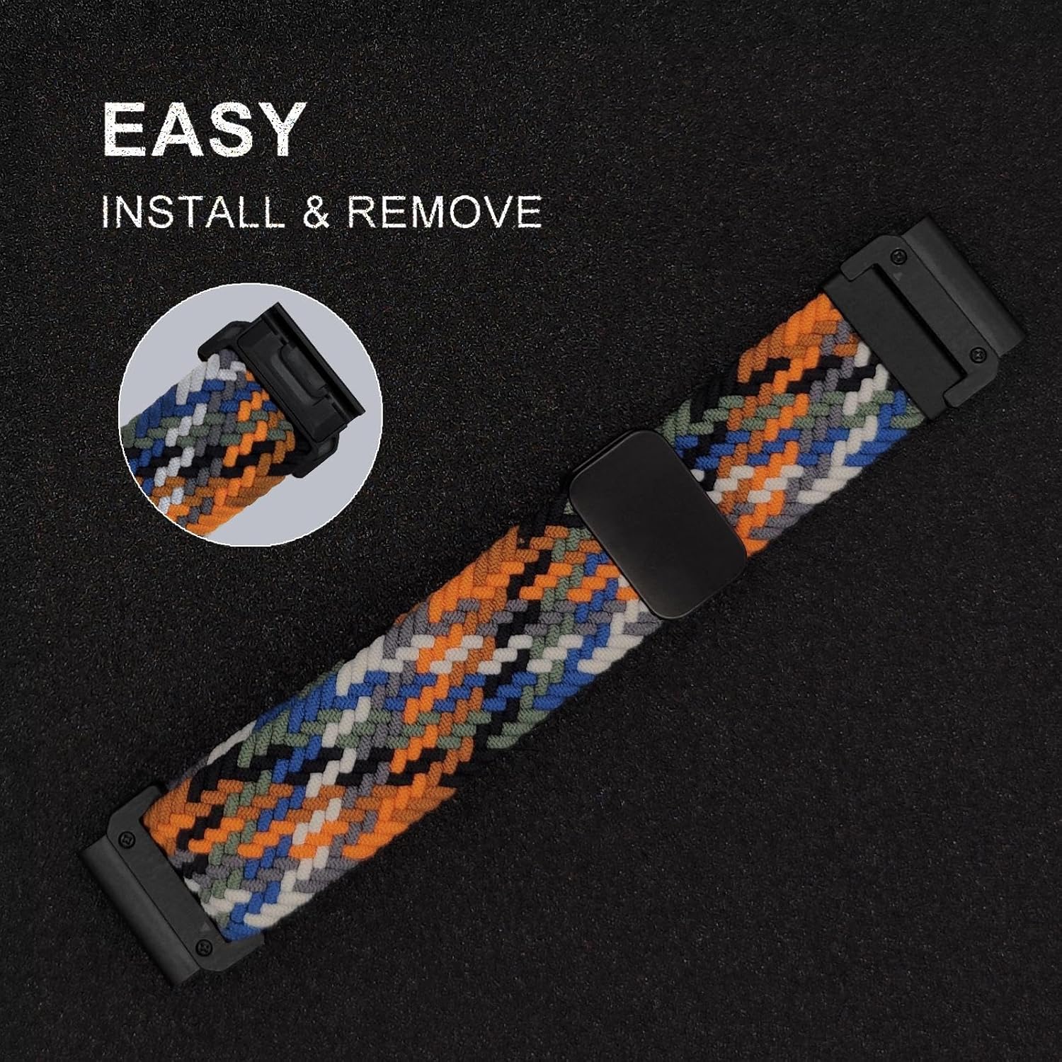 Abanen Quick Fit 22mm Stretchy Soft Loop Elastic Braided Watch Band with Magnetic Buckle for Garmin Fenix 8 47mm / Fenix 7 / Fenix 6 / EPIX 2/ epix Pro 47mm/ Instinct 3 45mm - Image 2