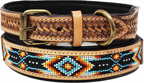 Mediano 17 ''- 21'' cesta tejido Tooled acolchado cuero con cuentas perro cachorro 60RT17