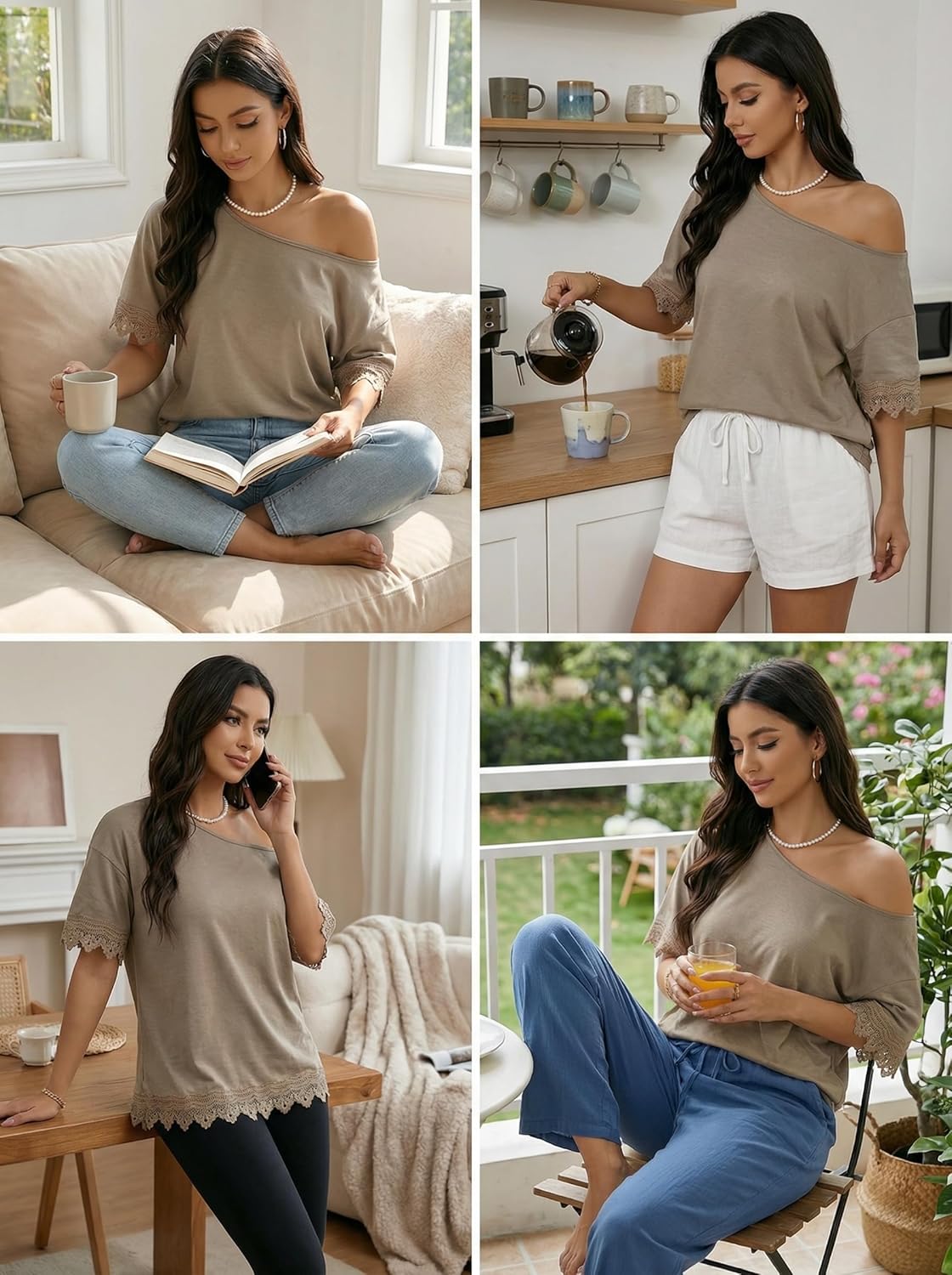 Dokotoo Womens Summer Tops 2026 Oversized Short Sleeve Shirts Casual Loose Lace Patchwork Tshirt Fashion Outfits - Image 7