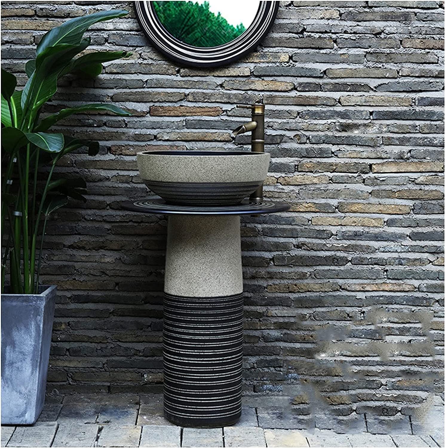 OLSKFUH Freestanding Pedestal Sink Floor Standing Art Sink Oval Bathroom Basin Sink, Pedestal Bathroom Sink Ceramic Basin Sink And Pedestal Lavatory Sink For Indoor And Outdoor,B,J