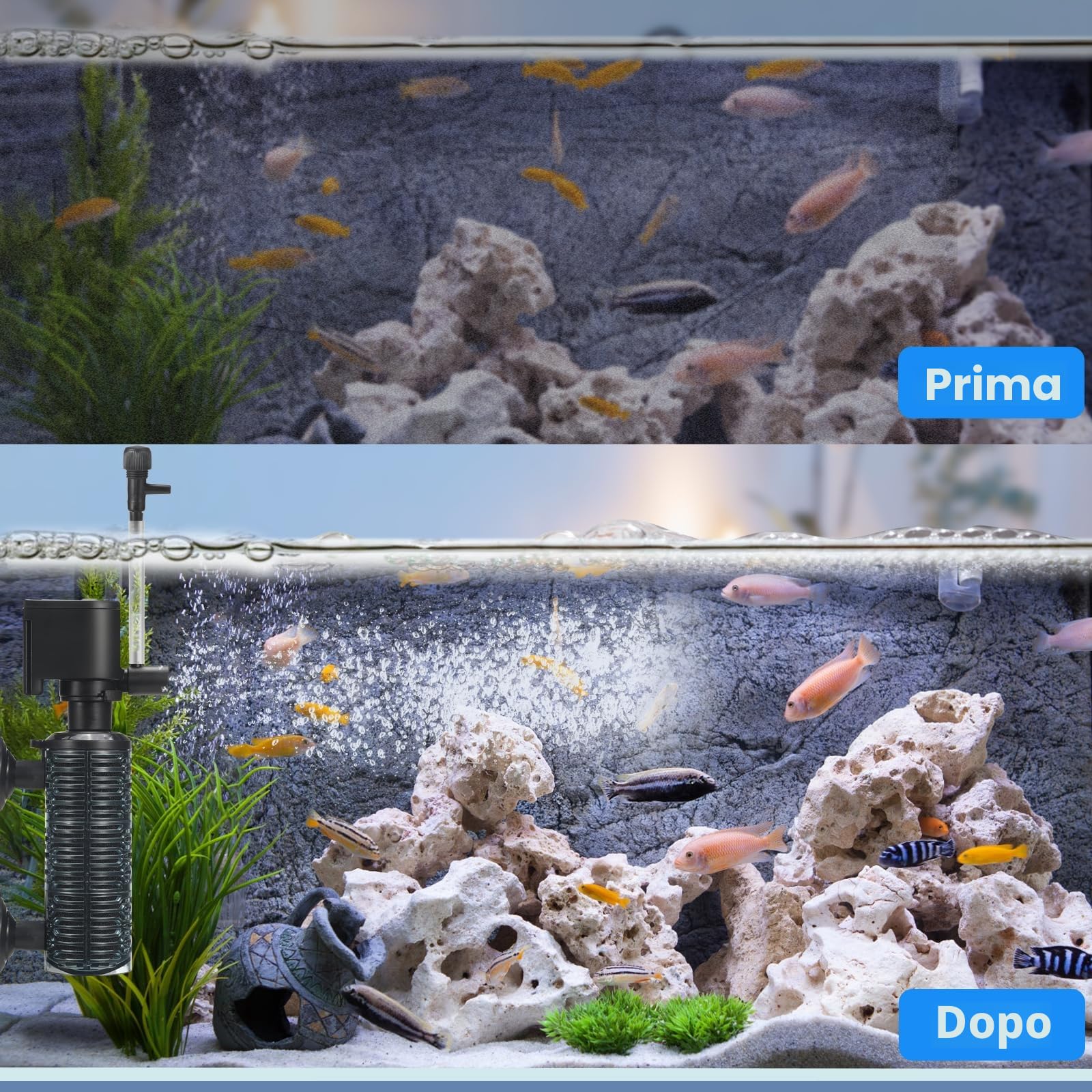 Filtro Interno per Acquario da 3 W, Circolazione di Ossigeno, Silenzioso, Adatto per Piccoli Acquari/Tartarughe, 390 L/H