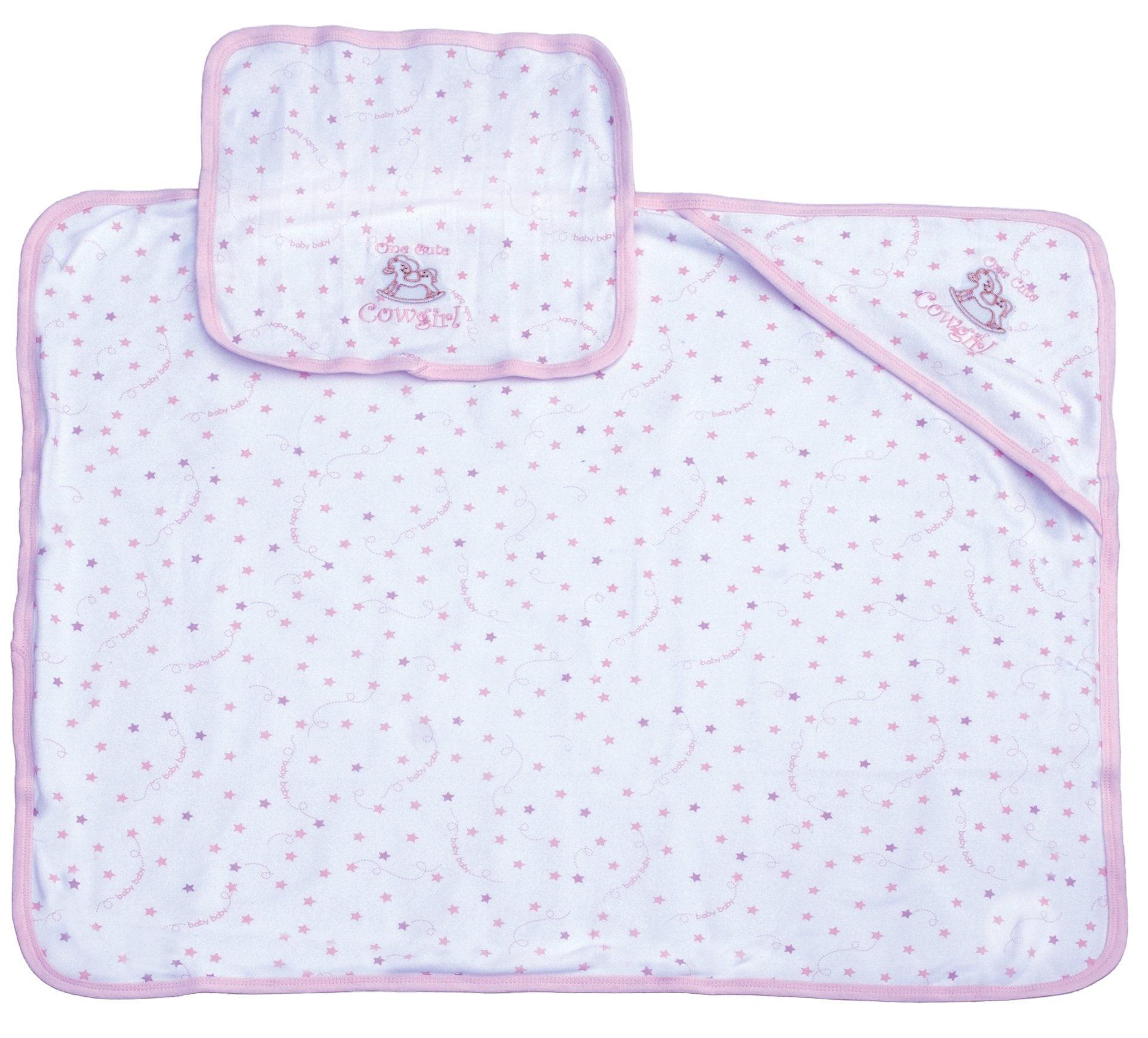 Pink Western Cowgirl Baby Infant Bath Set with Embroidered Hooded Towel and Washcloth