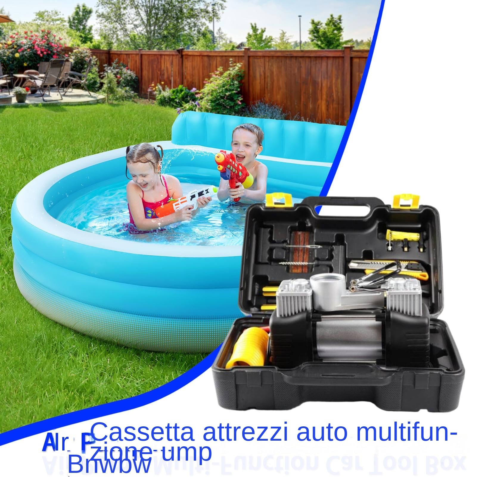 Scatola Degli Attrezzi Da Pompa Aria Scatola Porta Compressore 12V | Set Attrezzi Gonfiagomme per Auto Bici Camper Officina Garage Casa