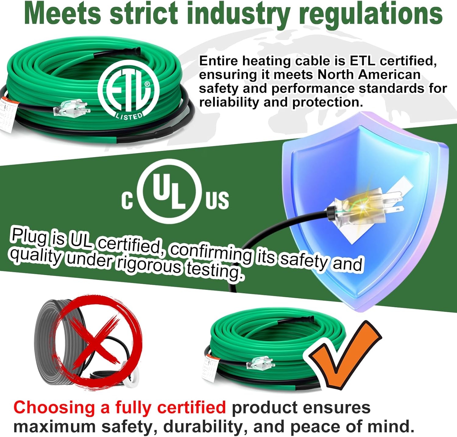 HEATIT Self Regulating Heating Cable Roof Deicing and Pipe freeze Protection Pipe Heat Cable for Metal And Plastic Pipes ETL Certified 120V 130FT