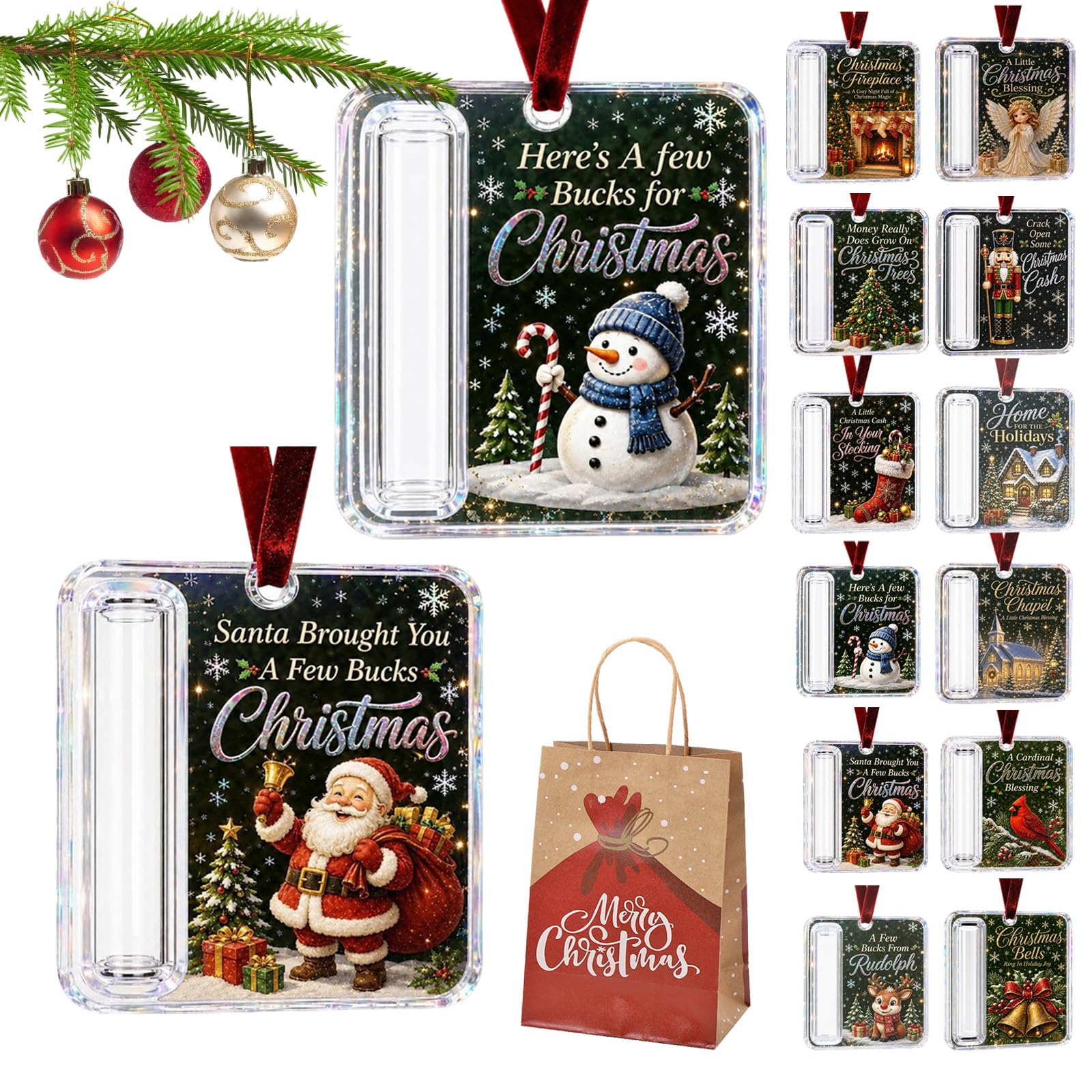 Christmas Cash Gift Holder Ornament, Christmas Money Holders for Cash Funny Hanging Xmas Tree Decoration, Unique Money Gift for Christmas Graduation Back To School (2PC-B)