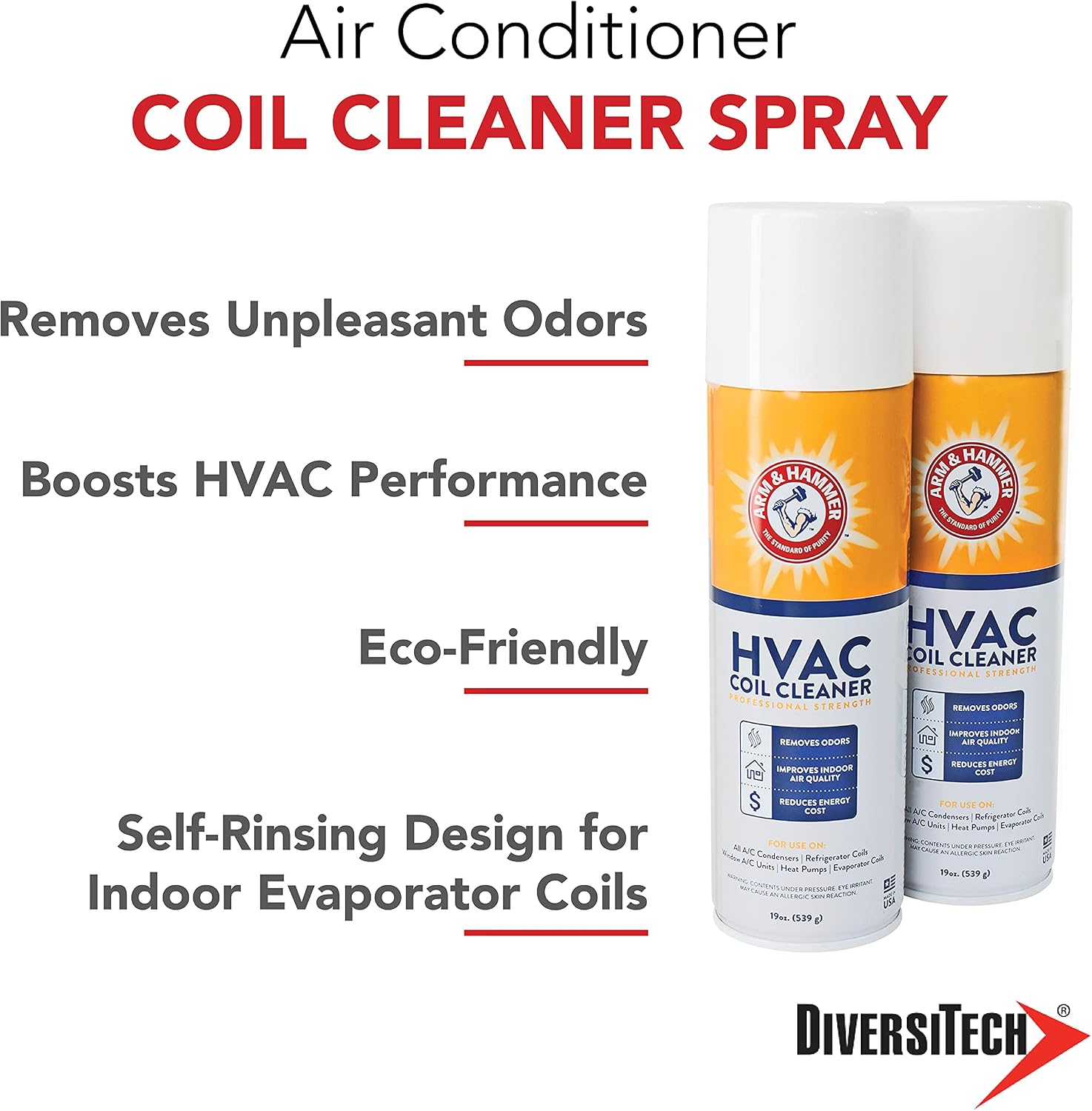 Arm & Hammer Biodegradable HVAC and Air Conditioner Coil Cleaner Foam Aerosol Spray, 19 fl. oz, AHCC-19 by Diversitech