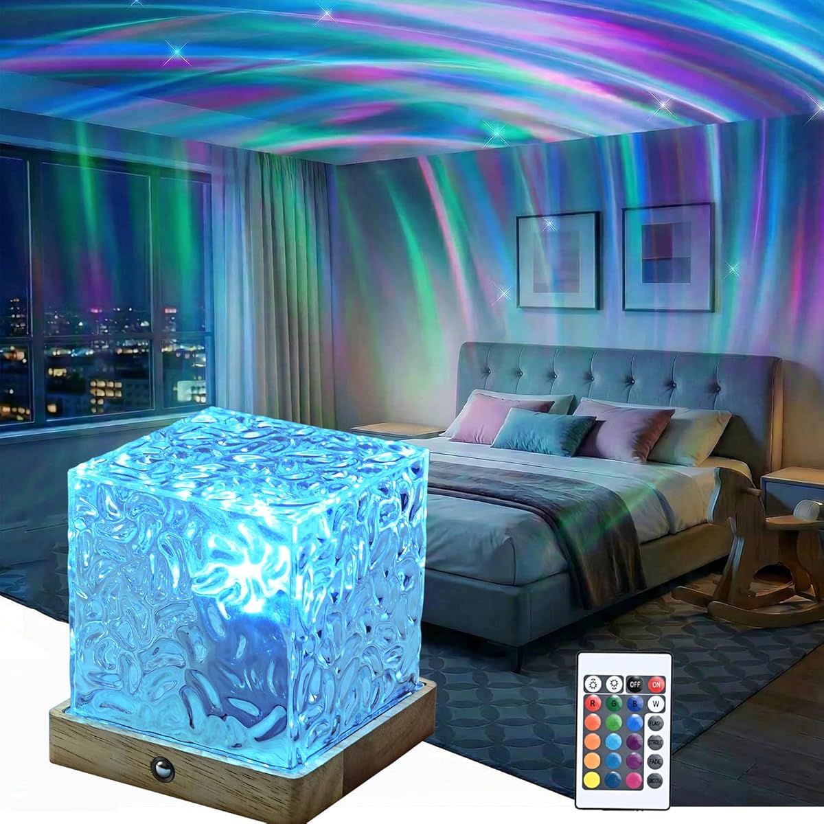 LETOUR Ocean Lamp Luminorthe Cube Lamp Northern Lights Projector 16 Colors & 30 Modes Wave Night Light for Kids, Ceiling Projector for Bedroom/Party/Game Rooms