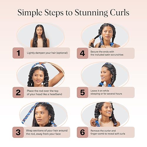 Miniatura 48 de Kitsch Juego de rizadores de cabello sin calor satinados – Rizadores sin calor para rizos sin calor durante la noche – Rodillos de pelo para 01
