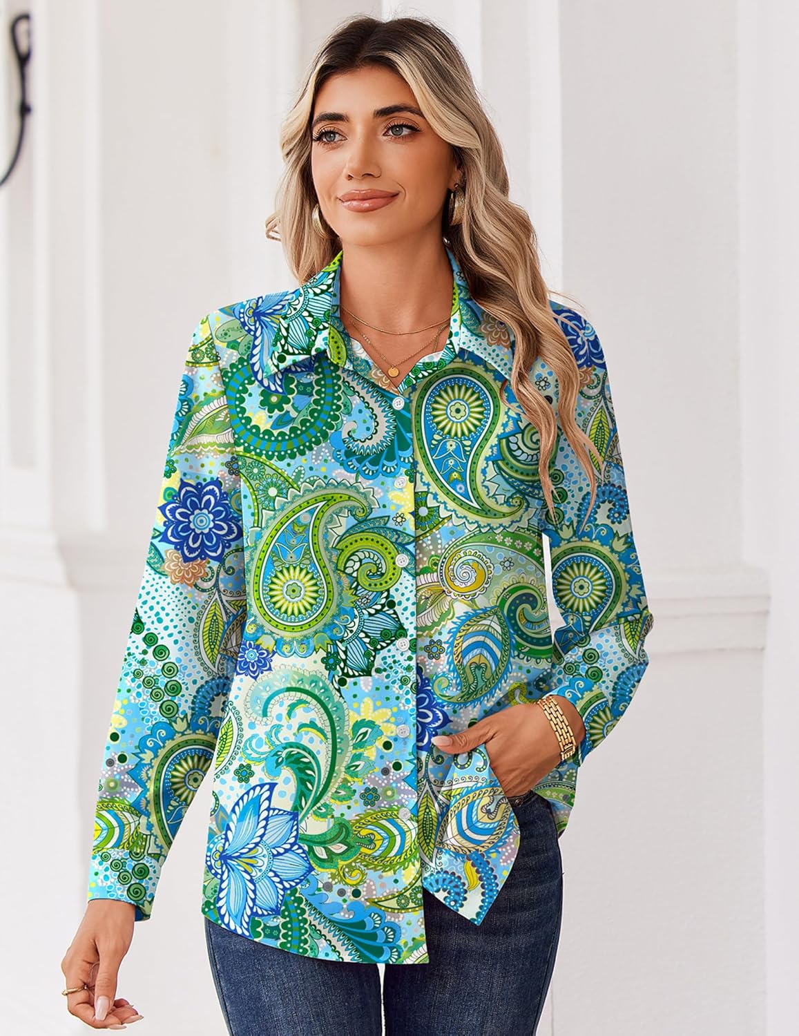 Zeagoo Blouse for Women Dressy Long Sleeve Button Down Shirts Business Casual Outfit Lightweight Solid/Printed Tops - Image 4